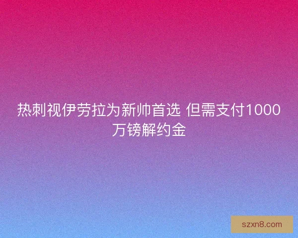 热刺视伊劳拉为新帅首选 但需支付1000万镑解约金